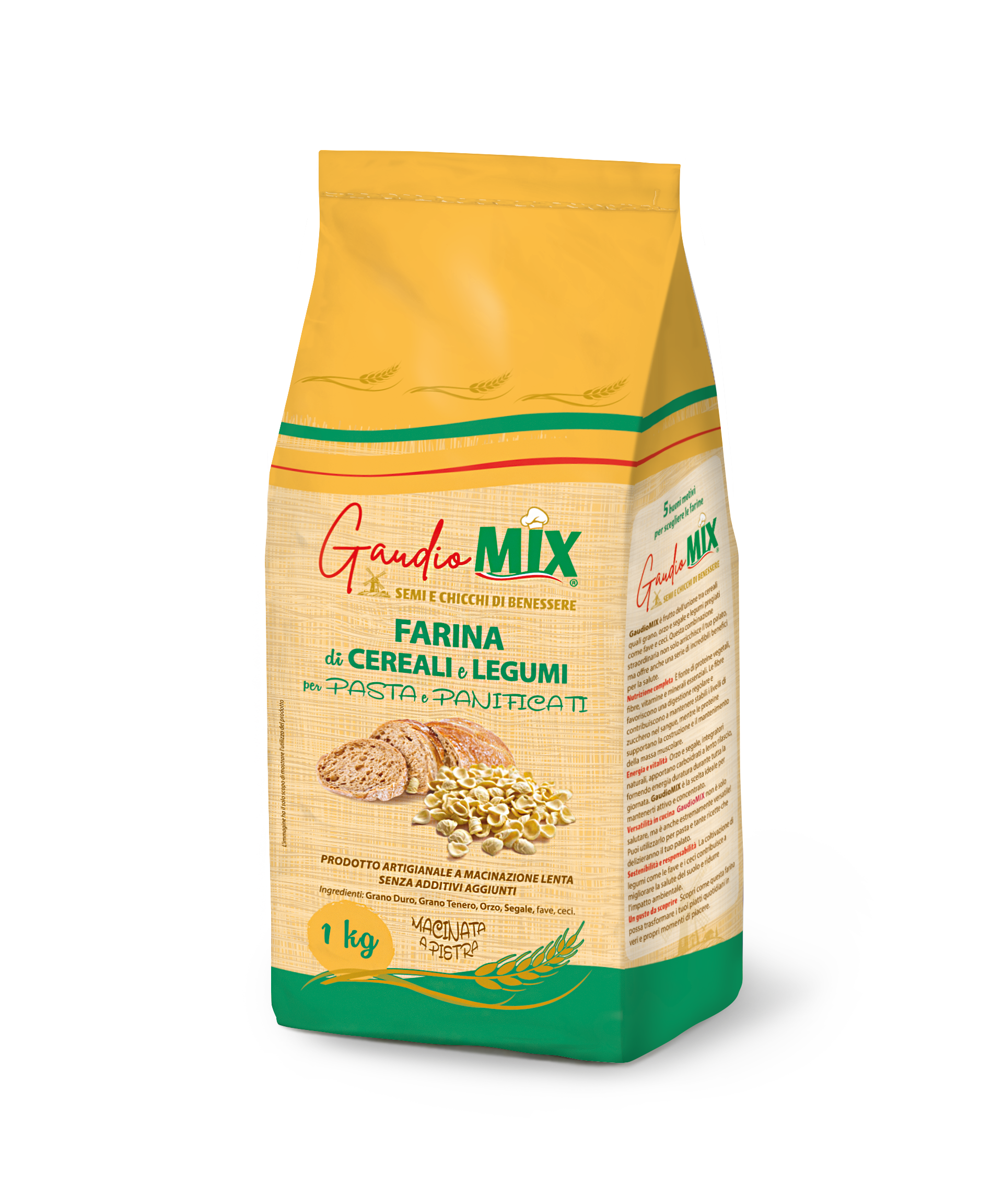 Farina di Cereali e Legumi GaudioMIX per Pasta e Panificati da 1kg.