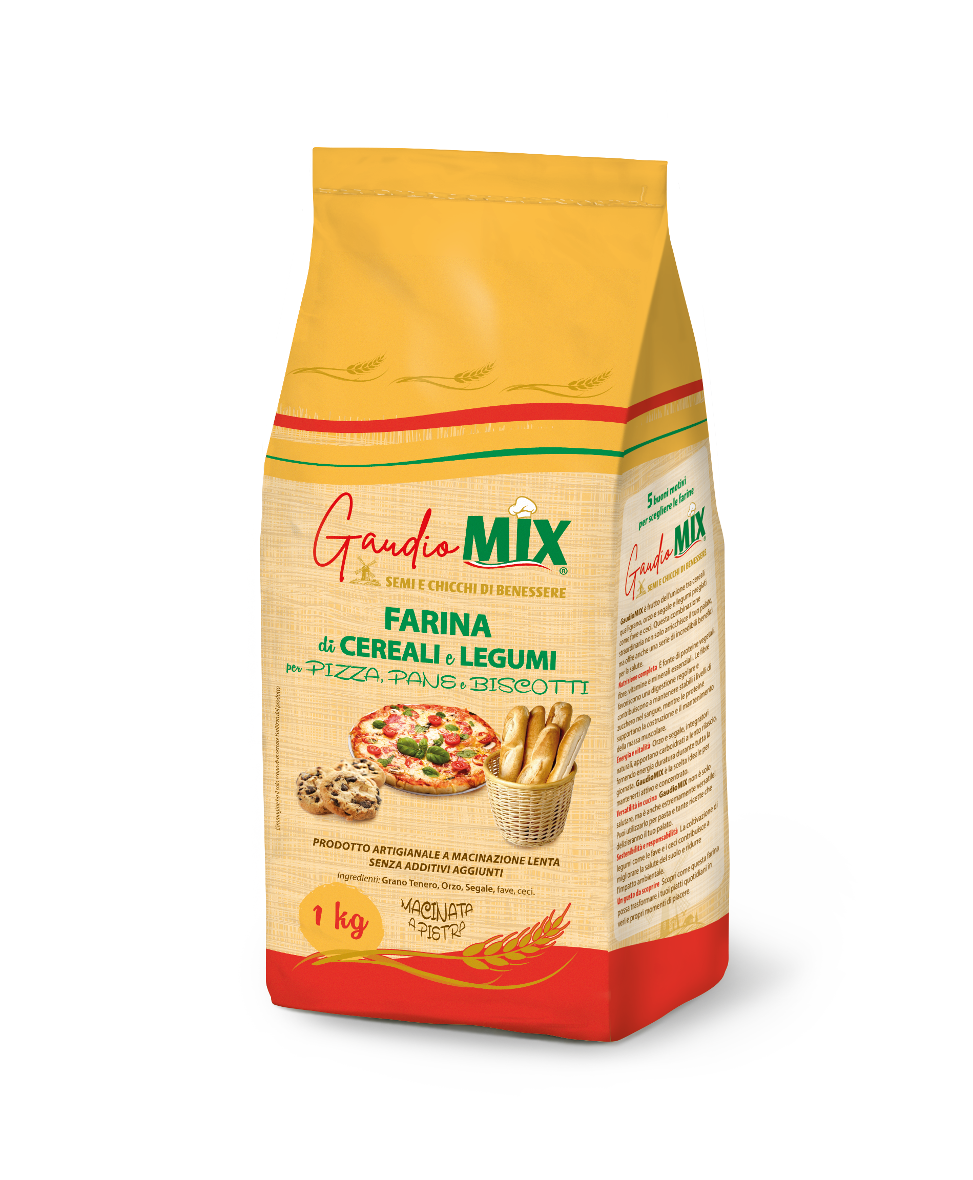 Farina di Cereali e Legumi GaudioMIX per Pizza, Pane e Biscotti da 1kg.